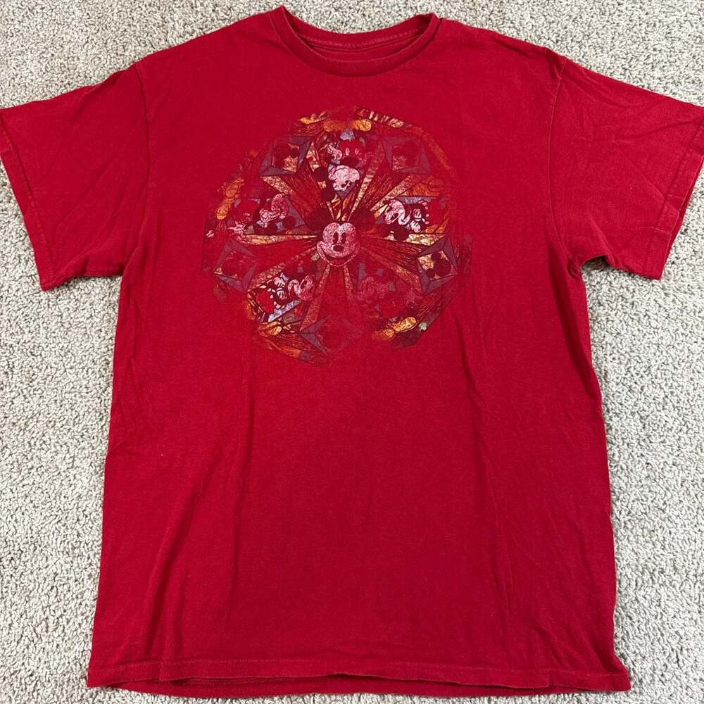 Disney Parks Mickey Mouse Stained Glass Graphic Tee Red Mens Large Shirt EUC